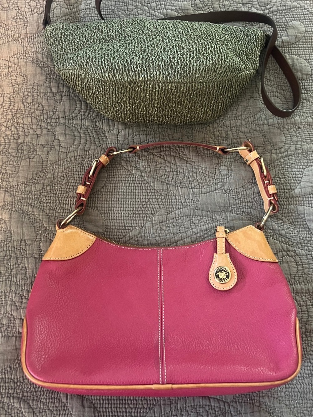 Dooney and Bourke Dark Pink and Tan Leather Bag and HOBO Int. Green Fabric Bag